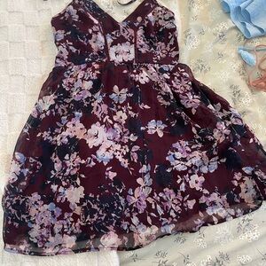 Band of Gypsies Burgundy and Pink Floral Mini Dress